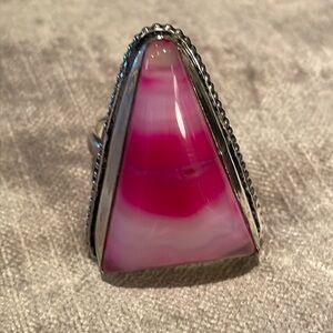 Pink Botswana Agate Natural Gemstone 925 Sterling Triangle Ring Size 8